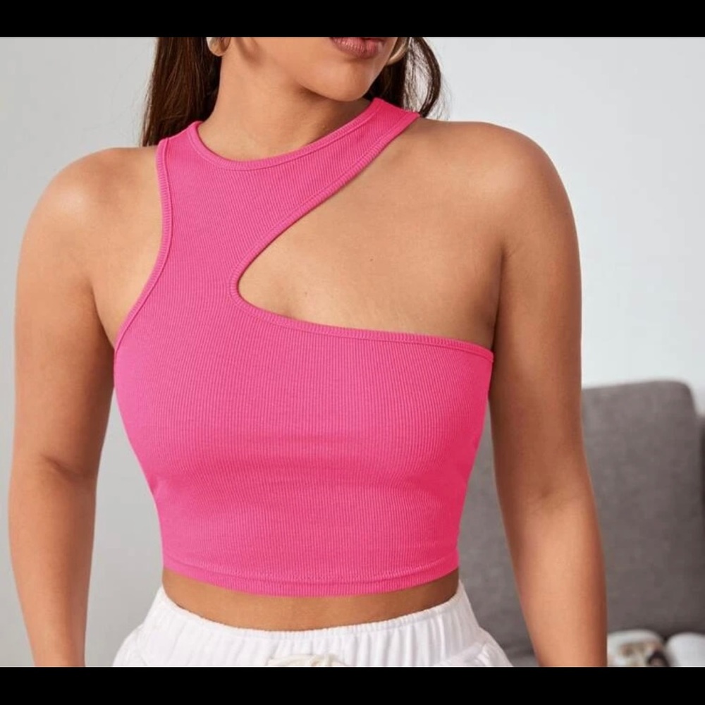 Pink asymmetrical crop top